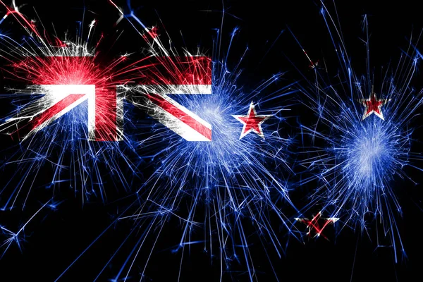 New Zealand fireworks sparkling flag. New Year, Christmas and National day concept