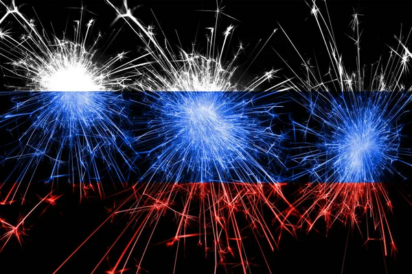 Russia fireworks sparkling flag. New Year, Christmas and National day concept
