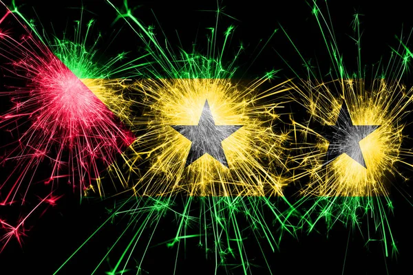 Σάο Τομέ Και Πρίνσιπε Πυροτεχνήματα Αφρώδης Σημαία Νέο Έτος Χριστούγεννα — Φωτογραφία Αρχείου