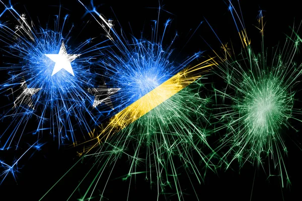 Solomon Islands fireworks sparkling flag. New Year, Christmas and National day concept