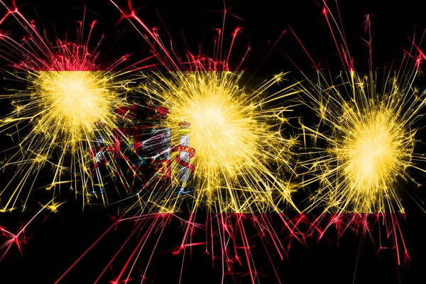 Spain fireworks sparkling flag. New Year, Christmas and National day concept