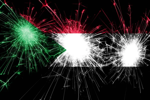 Sudan Feuerwerk Funkelt Flagge Neujahr Weihnachten Und Nationalfeiertag — Stockfoto