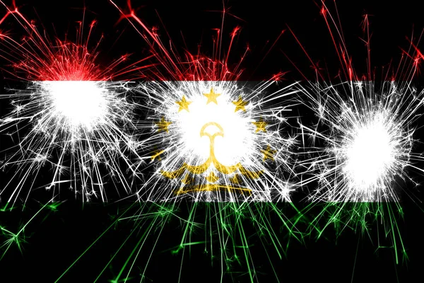 Tajikistan fireworks sparkling flag. New Year, Christmas and National day concept