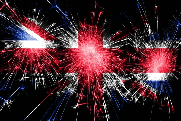 Regno Unito Fuochi Artificio Bandiera Scintillante Anno Nuovo Natale Concetto — Foto Stock