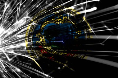 Cambridge, Massachusetts soyut fireworks bayrak köpüklü. Yeni yıl, yılbaşı ve ulusal gün kavramı. Amerika Birleşik Devletleri