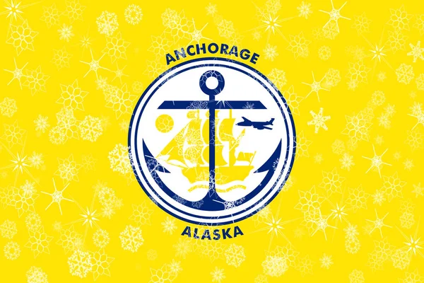 安克雷奇, 阿拉斯加冬季雪花旗背景。美利坚合众国 a/ — 图库照片