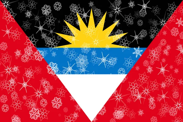 Σημαία των Αντίγκουα και Μπαρμπούντα χειμώνα νιφάδες χιονιού — Φωτογραφία Αρχείου