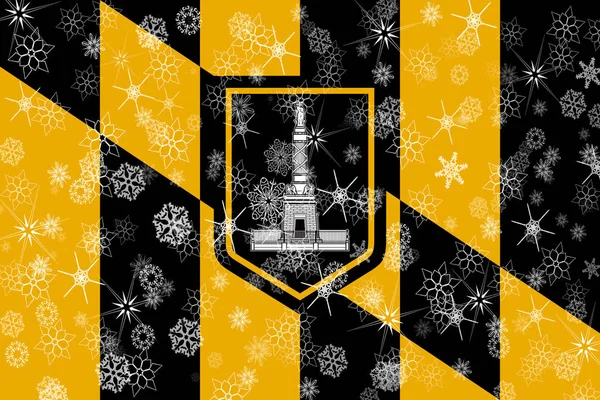 Baltimore, fundo da bandeira dos flocos de neve de inverno de Maryland. Estados Unidos da América — Fotografia de Stock