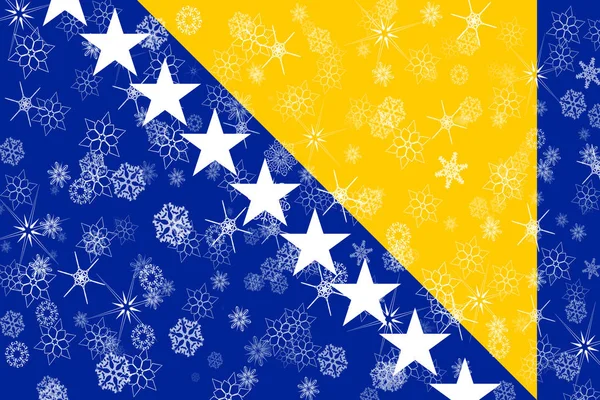 Bósnia e Herzegovina flocos de neve de inverno bandeira — Fotografia de Stock