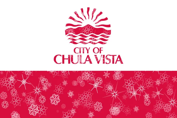 Chula Vista, California winter snowflakes flag background. United States of America — Stock Photo, Image