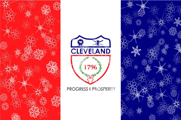 Cleveland, Ohio winter snowflakes flag background. United States of America