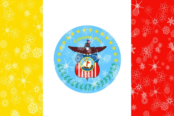 Колумбус, Огайо зимние снежинки фоне флага. Соединенные Штаты Америки — стоковое фото