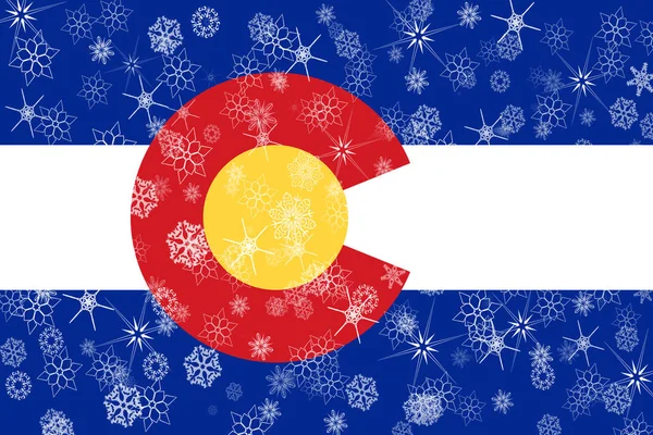 Flocos de neve de inverno Colorado fundo da bandeira. Estados Unidos da América — Fotografia de Stock