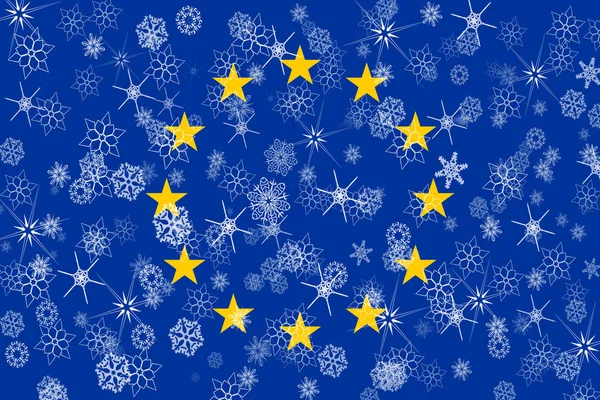 Den Europæiske Union vinter snefnug flag - Stock-foto