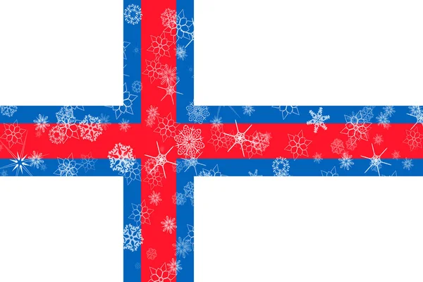 Wyspy Owcze zima flaga płatki śniegu — Zdjęcie stockowe