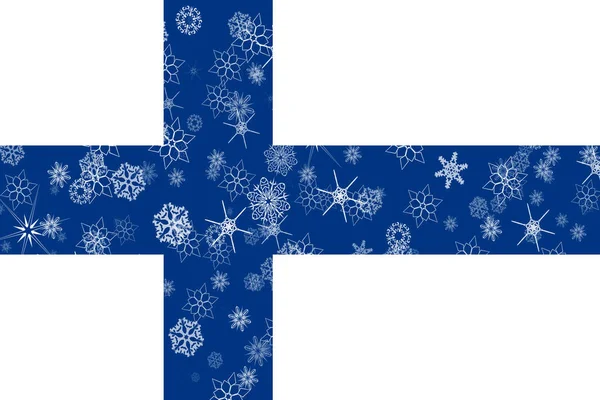 Finnland Winter Schneeflocken Flagge — Stockfoto