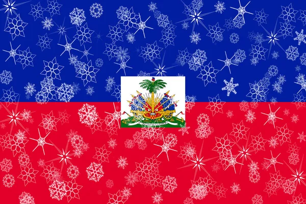 Vlag van Haïti winter sneeuwvlokken — Stockfoto