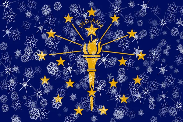 Indiana winter snowflakes flag background. United States of America — Stock Photo, Image