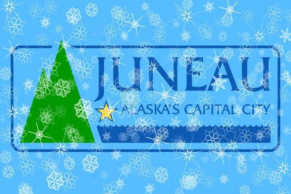 Juneau, Alaska winter snowflakes flag background. United States of America — Stock Photo, Image