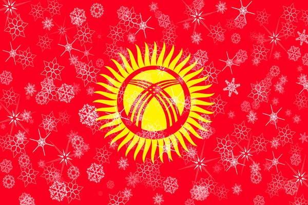 Σημαία της Κιργιζίας χειμώνα νιφάδες χιονιού — Φωτογραφία Αρχείου