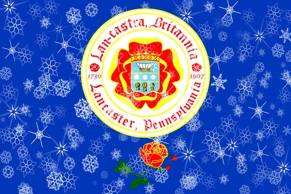 Lancaster, Pennsylvania winter snowflakes flag background. United States of America — Stock Photo, Image