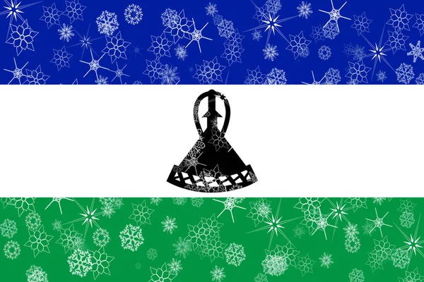 Lesotho winter snowflakes flag — Stock Photo, Image