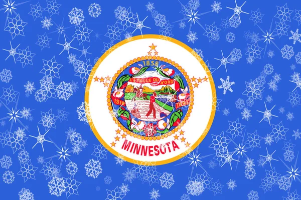 Minnesota winter snowflakes flag background. United States of America