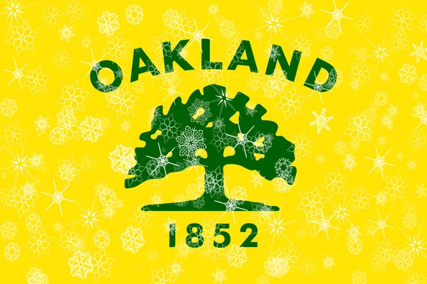 Oakland, Kalifornien vinter snöflingor flagga bakgrund. Sverige — Stockfoto