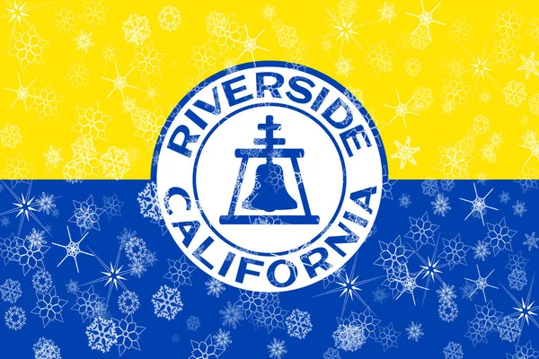 Riverside, California winter snowflakes flag background. United States of America — Stock Photo, Image