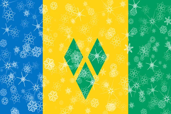 Saint Vincent and the Grenadines winter snowflakes flag — Stock Photo, Image