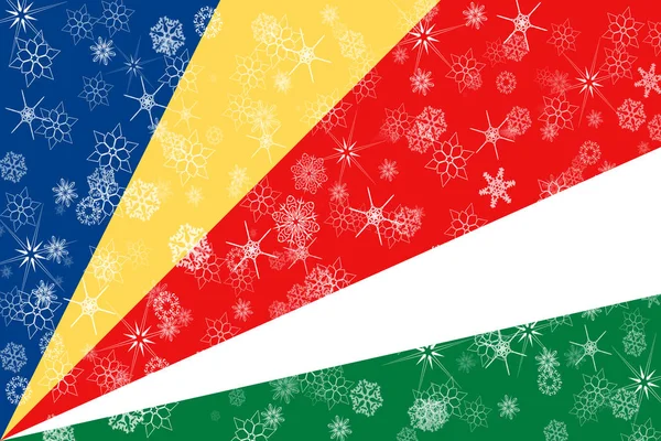 Σημαία των Σεϋχελλών χειμώνα νιφάδες χιονιού — Φωτογραφία Αρχείου