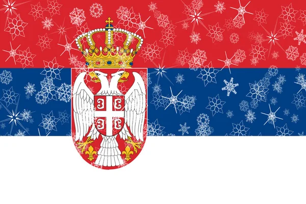 Vlajka Srbska zimní vločky — Stock fotografie
