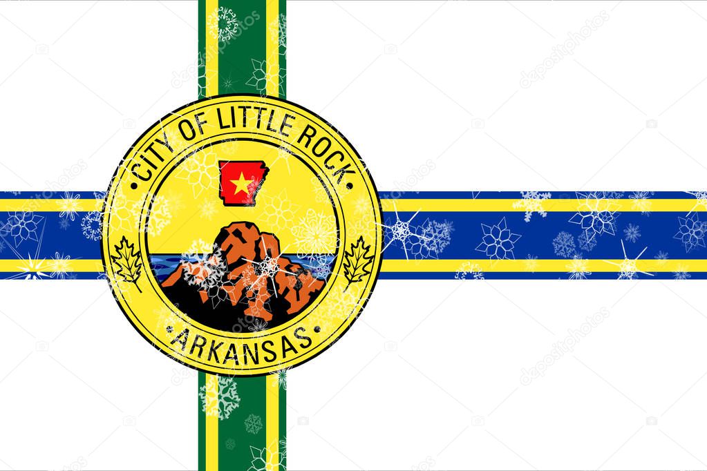 Little Rock winter snowflakes flag background. United States of America
