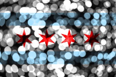 Chicago, Illinois soyut bulanık bokeh bayrak. Noel, yeni yıl ve ulusal gün kavramı bayrak. Amerika Birleşik Devletleri.