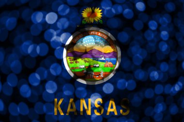 Kansas soyut bulanık bokeh bayrak. Noel, yeni yıl ve ulusal gün kavramı bayrak. Amerika Birleşik Devletleri.