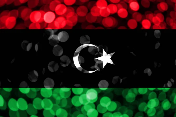 Flaga Libii Streszczenie Rozmyte Bokeh Boże Narodzenie Nowy Rok Narodowy — Zdjęcie stockowe
