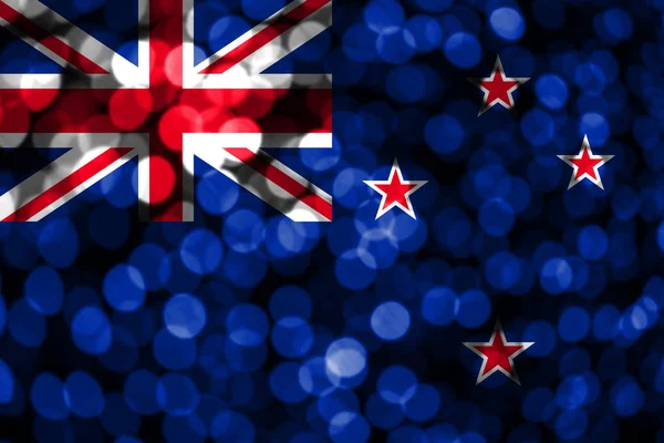 新西兰抽象模糊的 Bokeh 圣诞节 新年和国庆节概念旗 — 图库照片