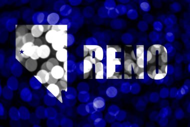 Reno, Nevada soyut bulanık bokeh bayrak. Noel, yeni yıl ve ulusal gün kavramı bayrak. Amerika Birleşik Devletleri.