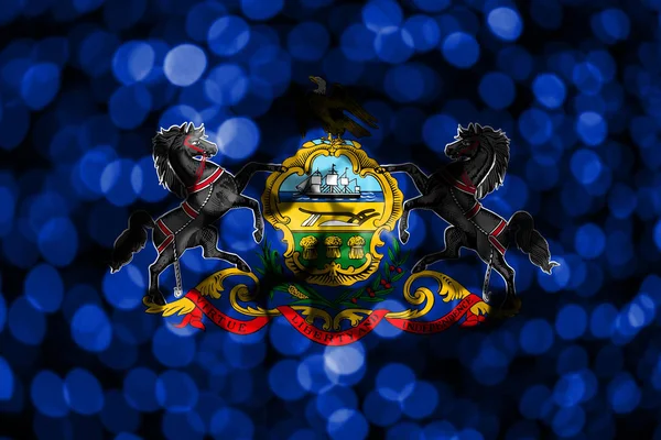 宾夕法尼亚州抽象模糊的 Bokeh 圣诞节 新年和国庆节概念旗 美利坚合众国 — 图库照片