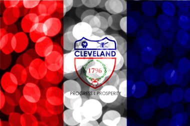 Cleveland, Ohio soyut bulanık bokeh bayrak. Noel, yeni yıl ve ulusal gün kavramı bayrak. Amerika Birleşik Devletleri.