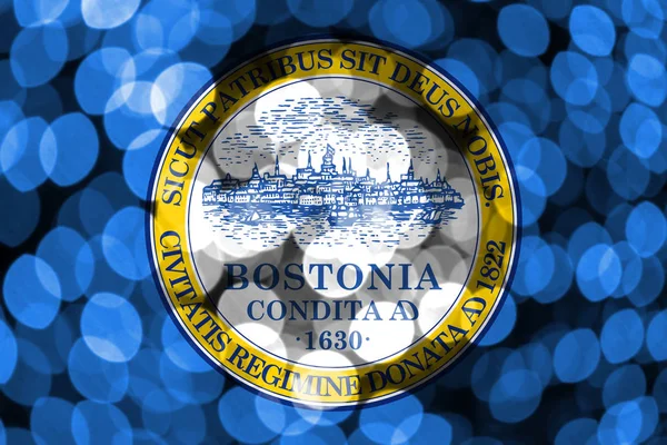 Boston Massachusetts Abstract Blurry Bokeh Flag Christmas New Year National — Stock Photo, Image