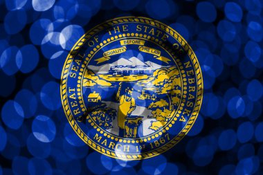 Nebraska soyut bulanık bokeh bayrak. Noel, yeni yıl ve ulusal gün kavramı bayrak. Amerika Birleşik Devletleri.