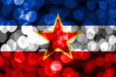 Yugoslavya soyut bulanık bokeh bayrak. Noel, yeni yıl ve ulusal gün kavramı bayrak.