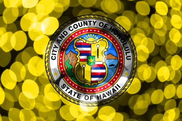 Honolulu Hawaii Bokeh Rozmyte Streszczenie Flagi Boże Narodzenie Nowy Rok — Zdjęcie stockowe