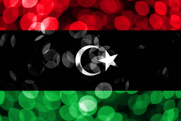 Flaga Libii Streszczenie Rozmyte Bokeh Boże Narodzenie Nowy Rok Narodowy — Zdjęcie stockowe