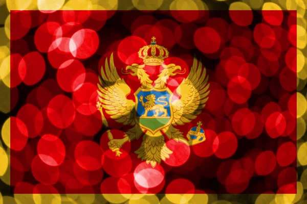 Czarnogóra Bokeh Rozmyte Streszczenie Flagi Boże Narodzenie Nowy Rok Narodowy — Zdjęcie stockowe