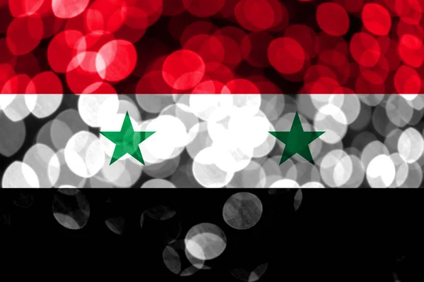 Flaga Syrii Streszczenie Rozmyte Bokeh Boże Narodzenie Nowy Rok Narodowy — Zdjęcie stockowe