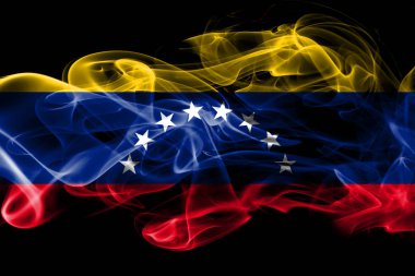 Renkli duman siyah arka plan üzerine izole Venezuela Ulusal bayrak imal