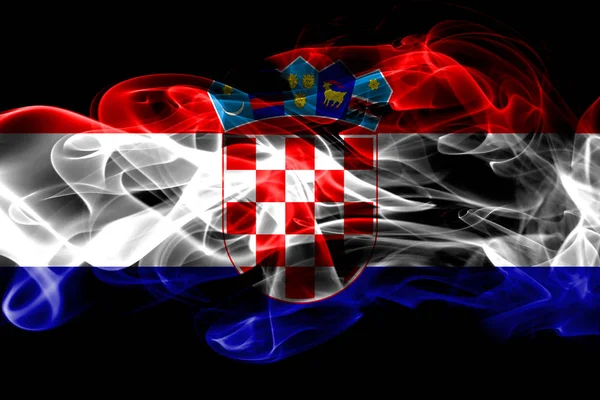 Bandera Nacional Croacia Hecha Humo Color Aislado Sobre Fondo Negro —  Fotos de Stock