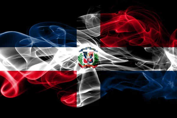 Dominik Cumhuriyeti Ulusal Bayrak Renkli Duman Siyah Arka Plan Üzerine — Stok fotoğraf